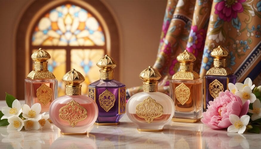 parfumuri arăbești pentru femei – sticle elegante cu note dulci, vanilie, trandafir și mosc, aromă persistentă